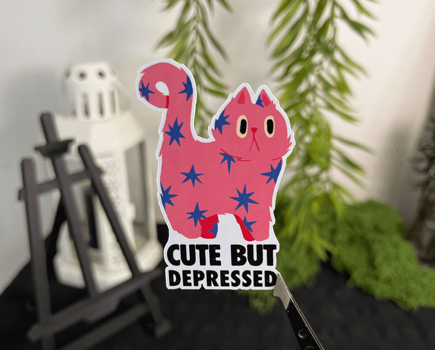Pembe kedi kesimli sticker baskı örneği