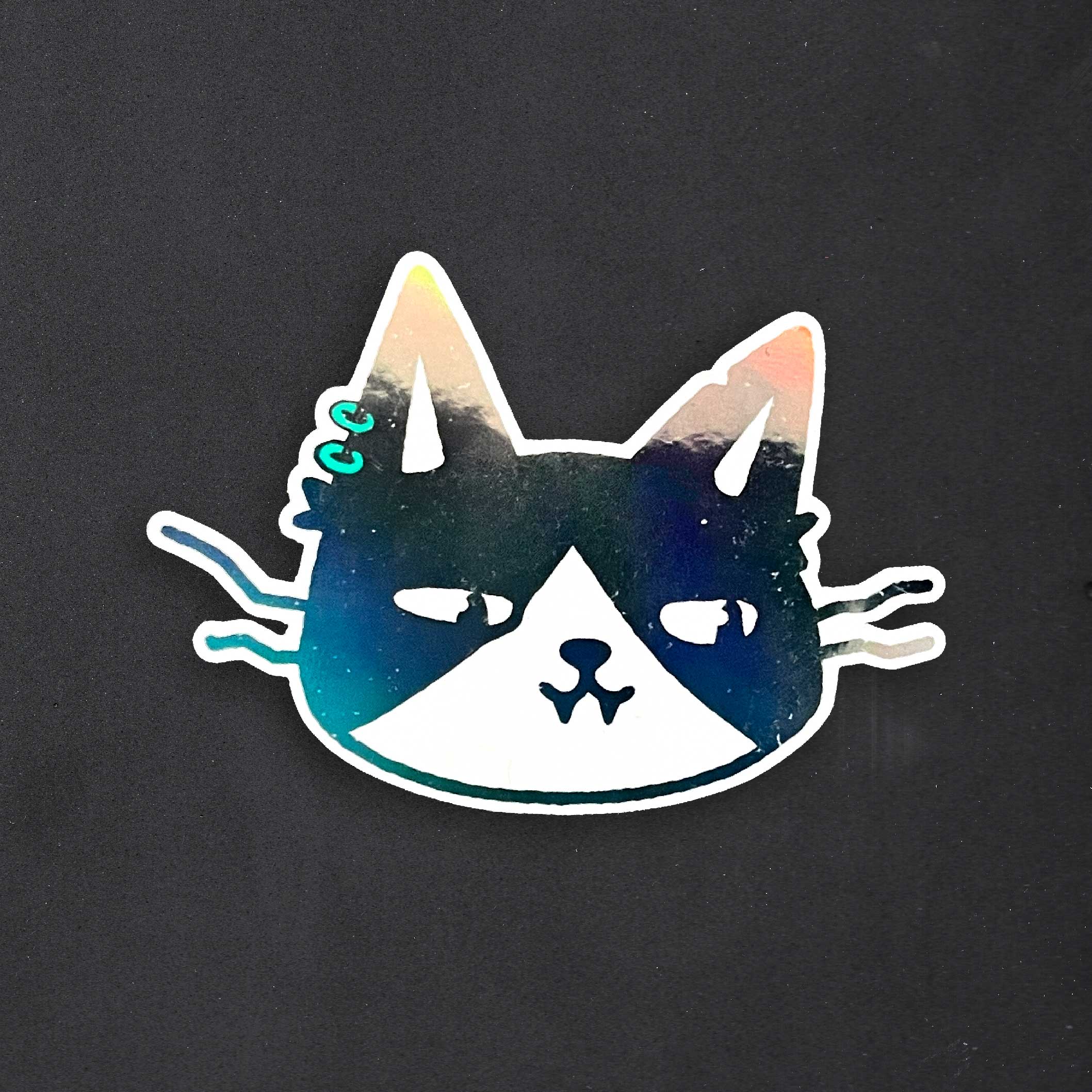 Hologram kaplamalı Purrinter kedi sticker'ı